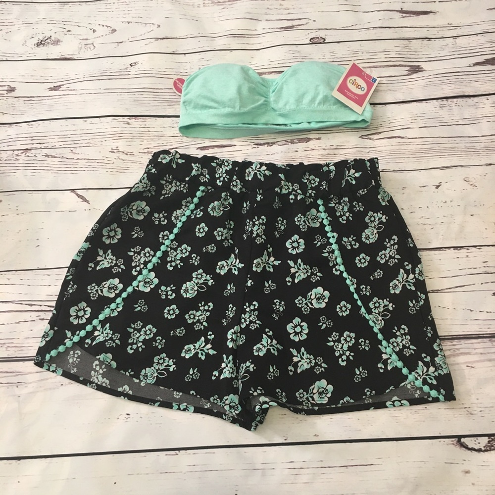 NWOT Black & Mint Shorts & Bandeau Set